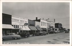 Street Scene with Vintage Cars, Lamar Drug Co. & A&P Food Stores Postcard