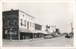 Street Scene with Shelor Drug Co. and Classic Cars Postcard