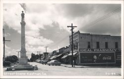 Street Scene with Confederate Monument and Ideal Pharmacy Postcard