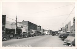 Downtown Street Scene with 1940s Automobiles Postcard