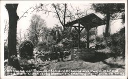 Rock Garden with Statue of Rebecca and Rustic Well Postcard