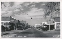 Downtown Street Scene with Mid-Century Automobiles Postcard