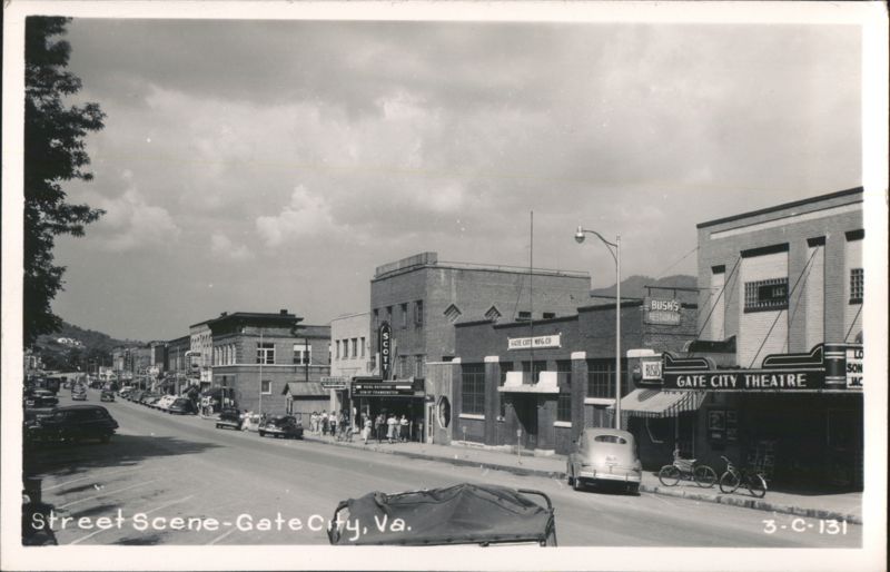 Street Scene with Gate City Theatre, Bush's Restaurant, and Local Businesses Virginia