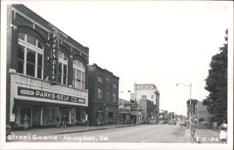 Street Scene with Parks-Belk Co. and Louis Sterchi Furniture Abingdon Virginia