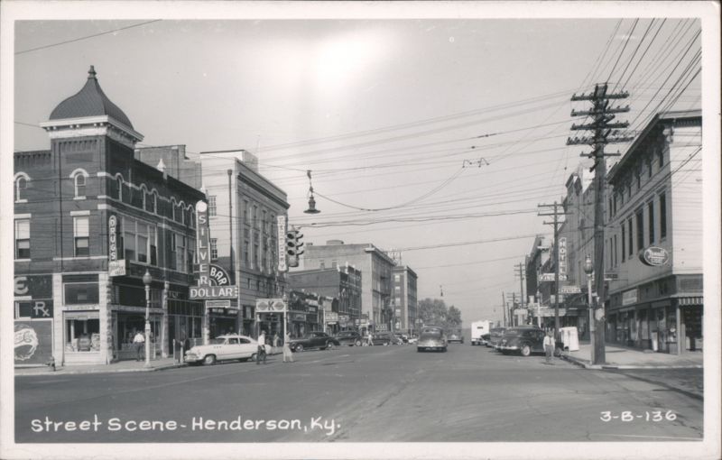 Downtown Street Scene with Businesses and Traffic Henderson Kentucky