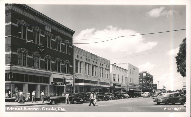 Street Scene with Vintage Cars and Businesses Ocala Florida