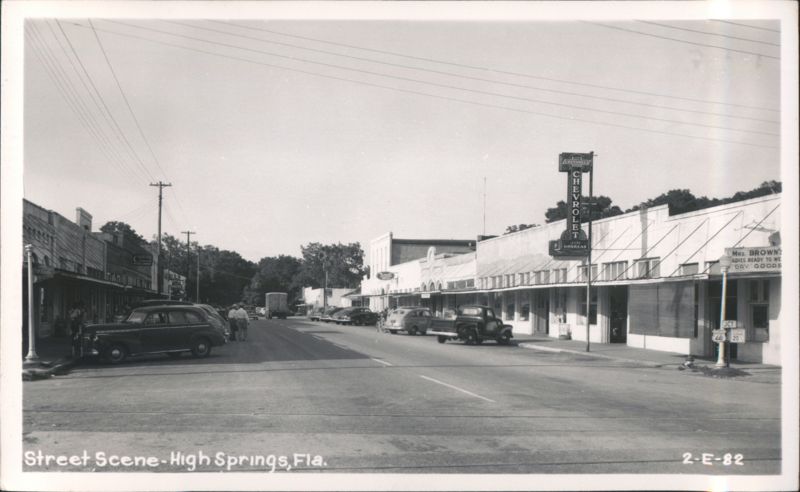 Street Scene with Chevrolet Sign and Local Businesses High Springs Florida