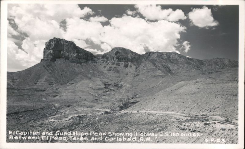 El Capitan and Guadalupe Peak Showing Highway U.S. 180 and 62 Salt Flat Texas