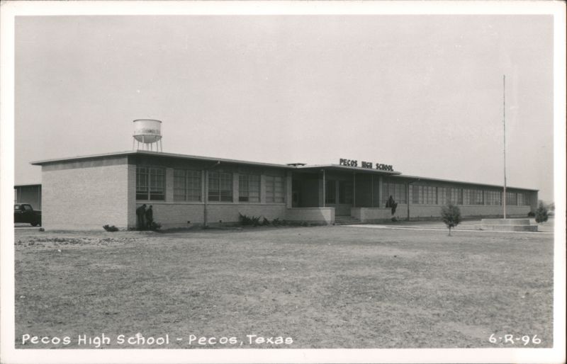 Pecos High School Building with Water Tower Texas