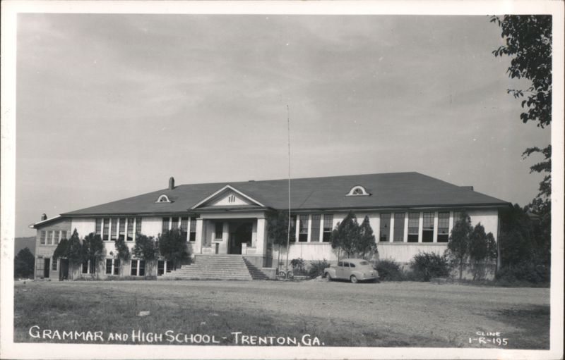 Grammar and High School Building with Vintage Car Trenton Georgia