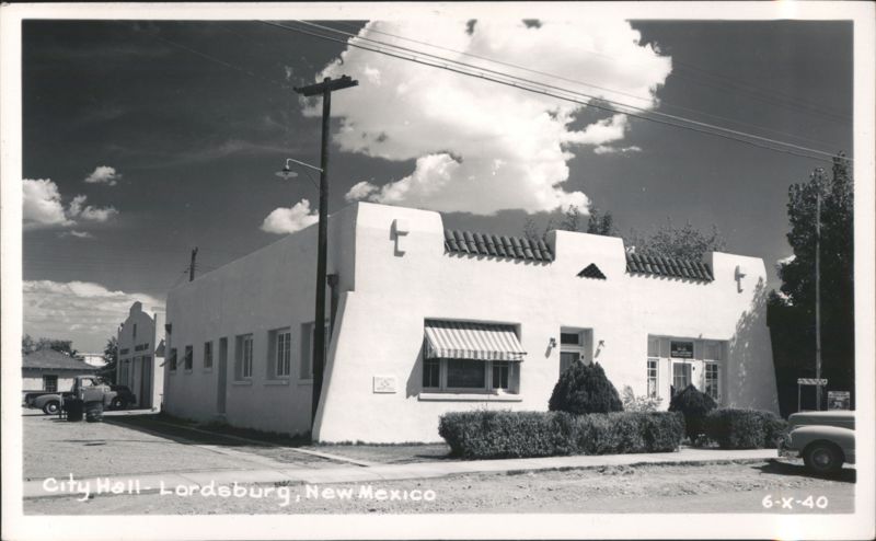 City Hall Building with Striped Awning and Utility Pole Lordsburg New Mexico