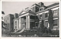Johnston Memorial Hospital with Men in Foreground Postcard