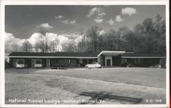 Natural Tunnel Lodge with Cars Postcard