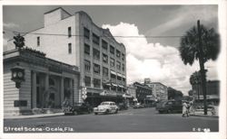 Street Scene with Cars, Palm Trees & Rexall Drugs, Ocala Postcard