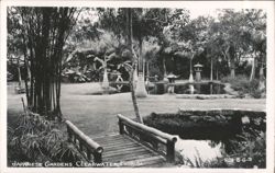 Japanese Gardens with Bridge and Pond Postcard