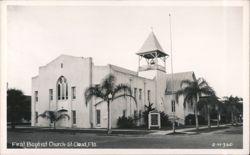 First Baptist Church building with bell tower Postcard
