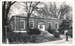 U.S. Post Office with Man and Street Sign Postcard
