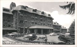 Grove Park Inn Front Entrance, Cars Postcard