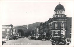 Street Scene with Dome Building and Vintage Cars Postcard