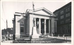 Greene County Court House with Soldier Statue and American Flag Postcard