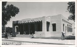 U.S. Post Office Building with Man Sweeping Sidewalk Postcard