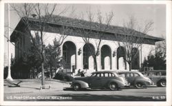 U.S. Post Office Building with Arches, Cars, and Trees Postcard