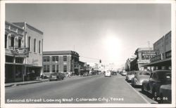Second Street Looking West, Downtown Street Scene with Vintage Cars Postcard
