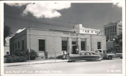 United States Post Office Building with Cars and Pedestrians Postcard