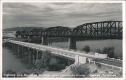 Highway and Railroad Bridge over Colorado River Postcard