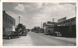 Street Scene with Rexall Drugs, Texaco, and Marion County Motor Co. Postcard