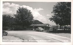 Roadside Building and Vintage Cars on US 70, Broadway of America Postcard