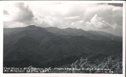 Black Mountain Range from Blue Ridge Parkway, Mt. Mitchell on Left Postcard