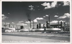 Coltex Oil Refinery with Smokestacks and Storage Tanks Postcard