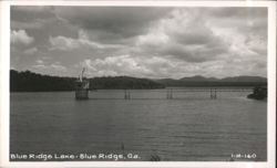 Blue Ridge Lake with Dam Structure and Bridge Postcard