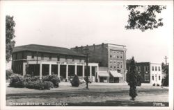 Street Scene with Blue Ridge Hotel, Central Store, and Railroad Tracks Postcard
