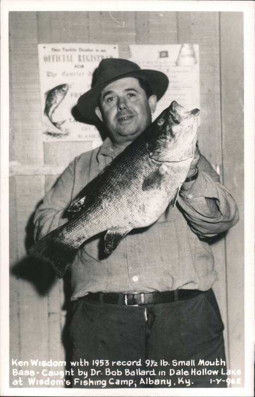 Ken Wisdom with 1953 record 9 1/2 lb. Small Mouth Bass Albany Kentucky