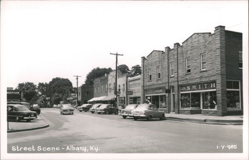 Street Scene with Businesses and Parked Cars Albany Kentucky