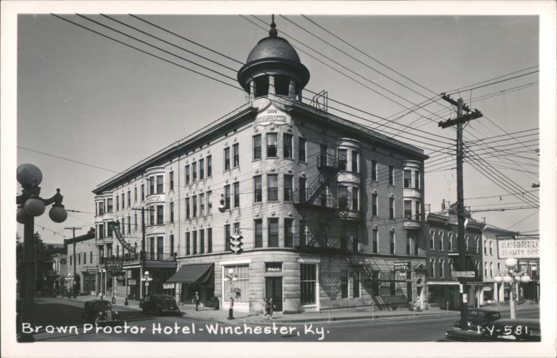 Brown Proctor Hotel with Corner Dome and Street View Winchester Kentucky