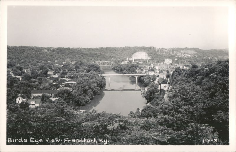 Bird's Eye View of Frankfort, Kentucky with River and Bridges