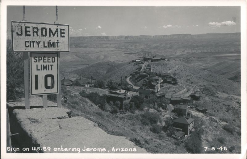 Jerome City Limit & Speed Limit 10 Signs, US 89 Arizona