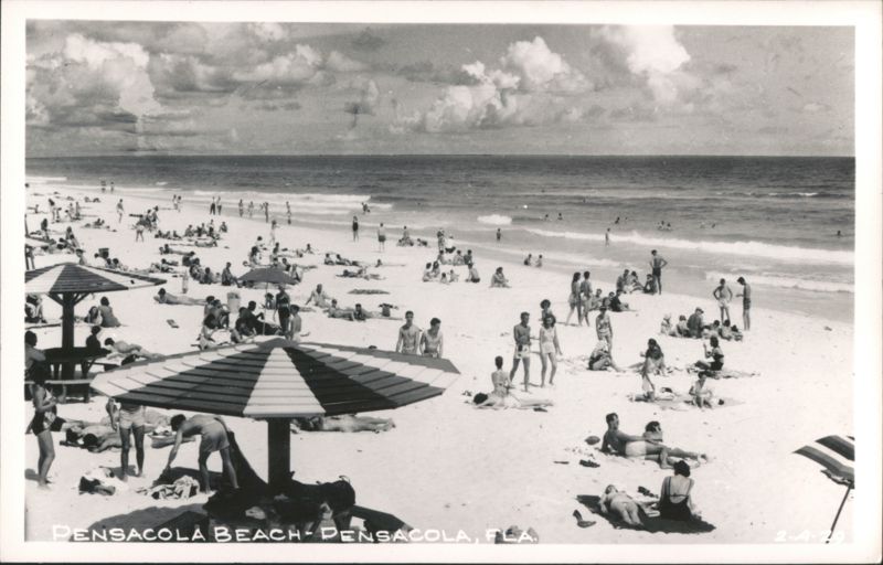 Crowded Beach Scene with Swimmers and Sunbathers Pensacola Beach Florida