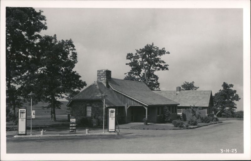 ESSO Gas Station with Stone Building and Two Pumps Stanley Virginia