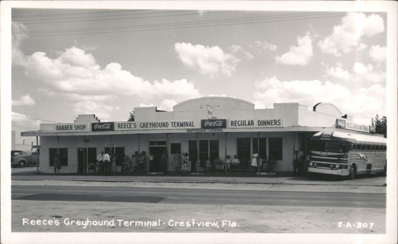 Reece's Greyhound Terminal, Barber Shop, Regular Dinners, Greyhound Bus Crestview Florida