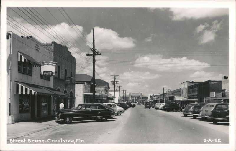 Street Scene with Vintage Cars, Buildings, and Coca-Cola Sign Crestview Florida