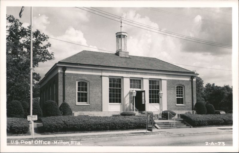 U.S. Post Office Building, Milton, Florida with Cupola and Flagpole