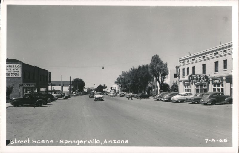 Street Scene with Apache Chief Hotel and Mercantile Co. Springerville Arizona