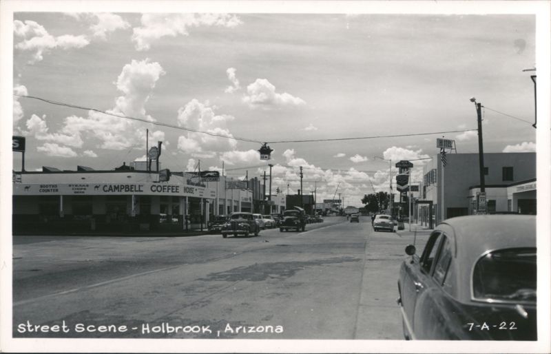 Holbrook Main Street with Campbell Coffee House, Route 66 Sign Arizona