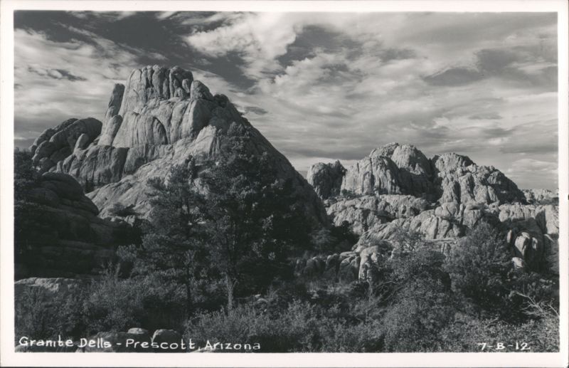 Granite Dells Landscape with Rock Formations and Cloudy Sky Prescott Arizona