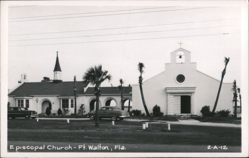 Episcopal Church, Ft. Walton, FL with Vintage Cars and Palm Trees Fort Walton Beach Florida