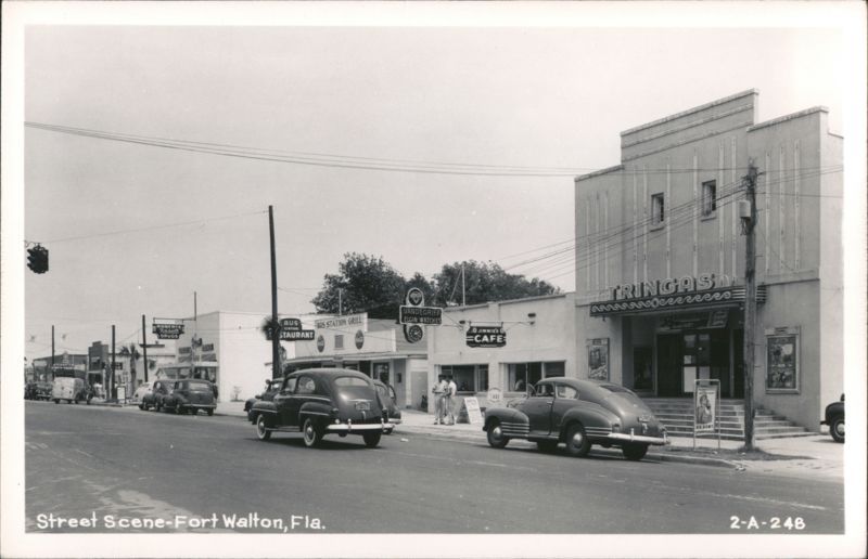 Fort Walton Street Scene with Tringas Theater and Classic Cars Fort Walton Beach Florida